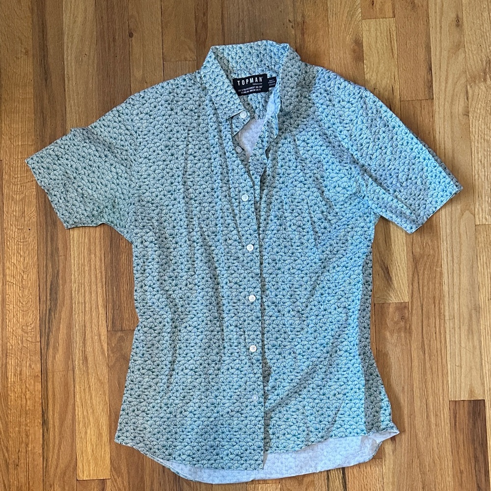 Topman Light Blue Short Sleeve Button-Down with Micro Print